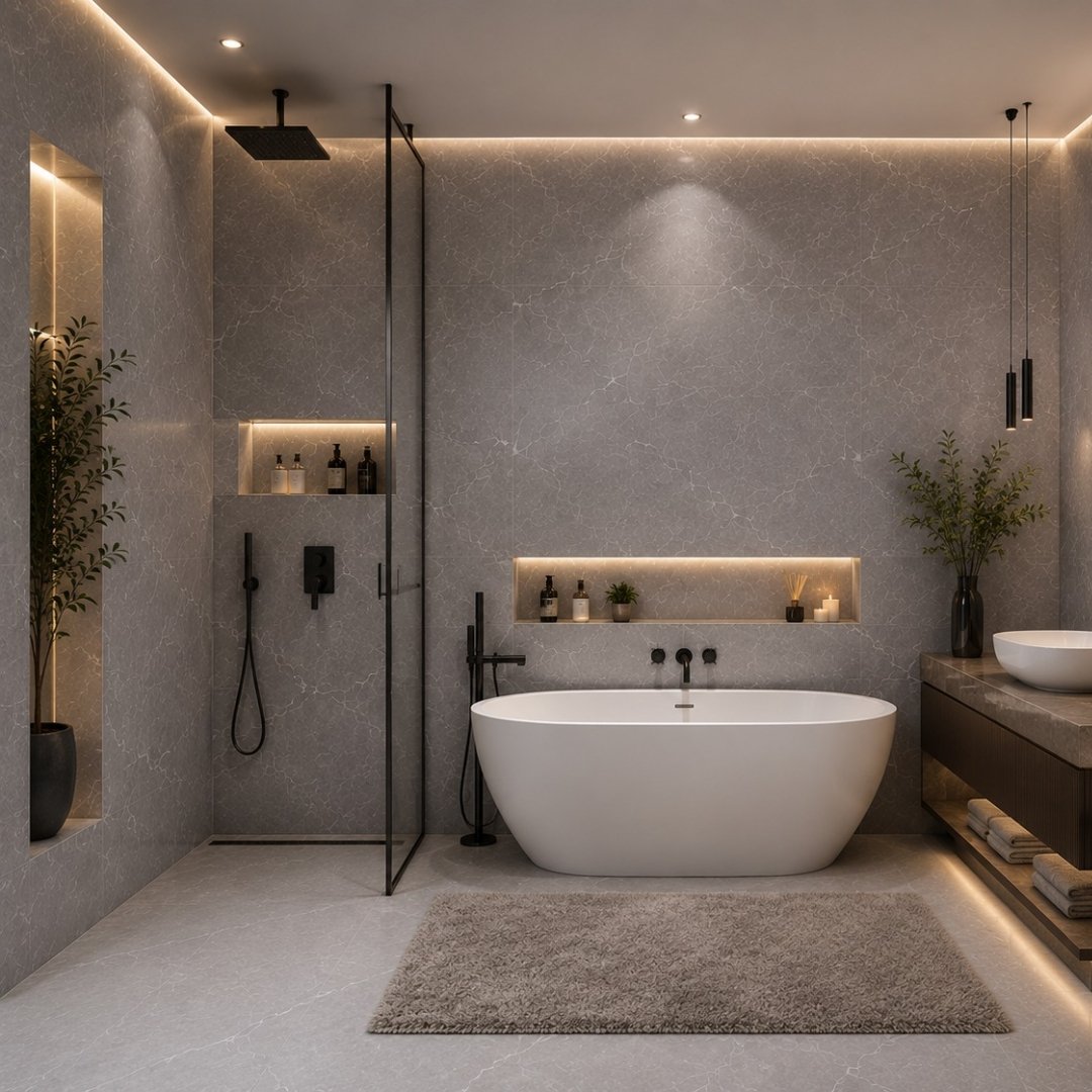 AL En Mika Grey Marble Bathroom Tiles - My Home Studio